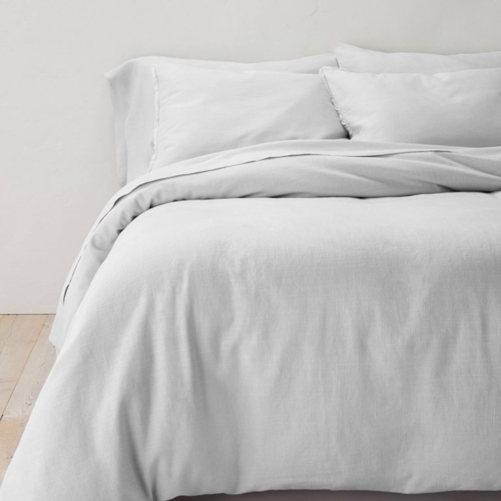 Casaluna Heavyweight Linen Blend Duvet & Pillow Sham Set - Light Gray Queen New
